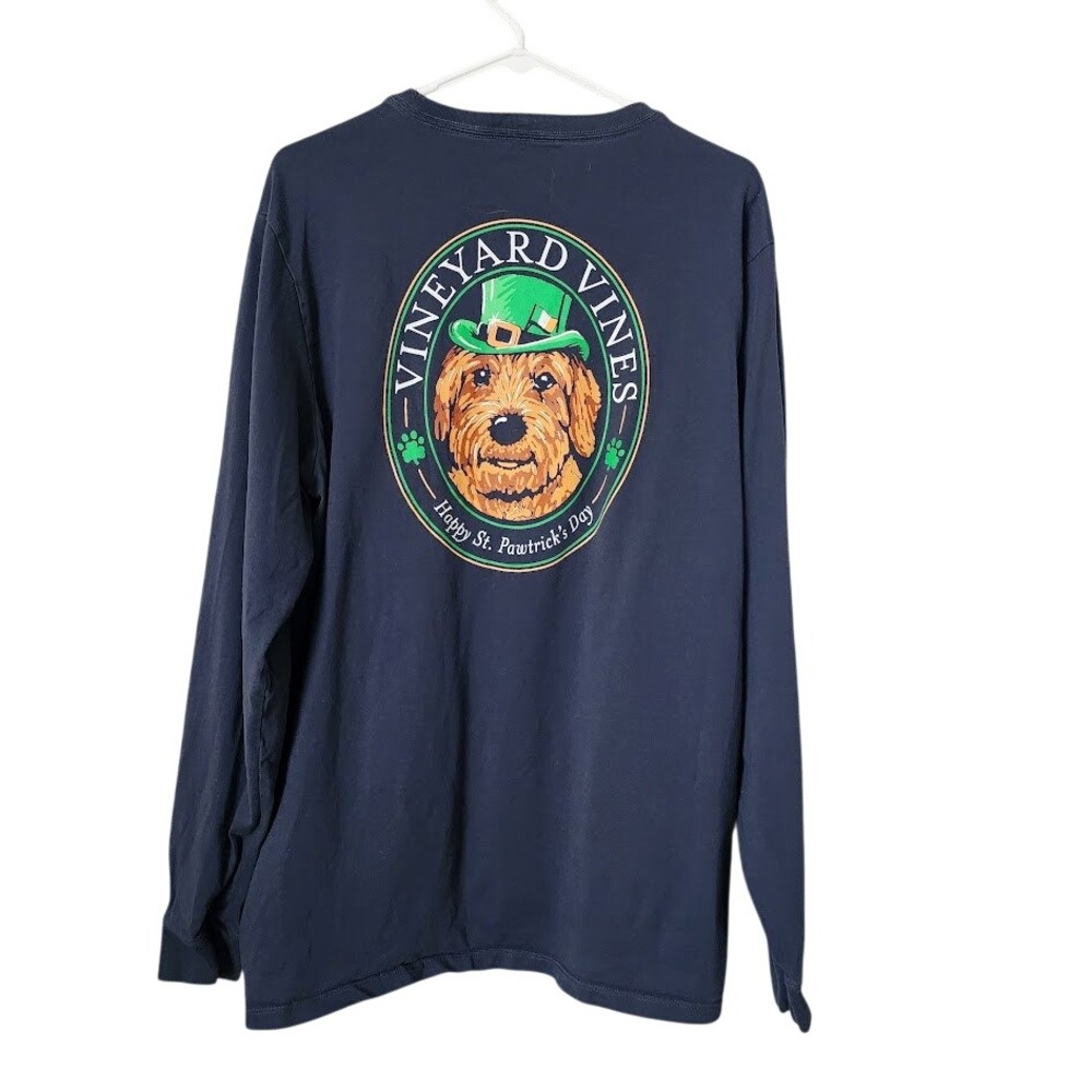 VINEYARD VINES St Patricks Day Dog Graphic Long Sleeve Tee Navy Size L